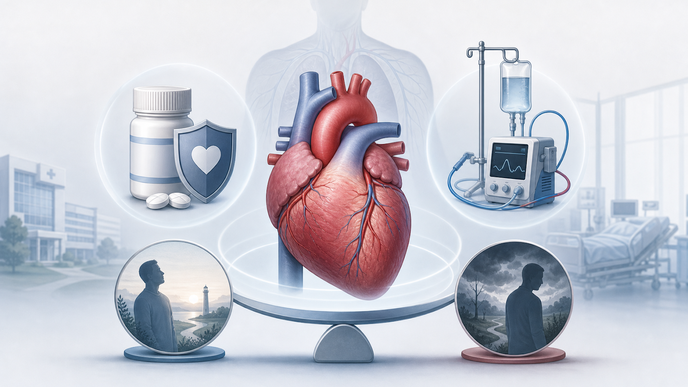 Simplified heart illustrating betablocker therapy during prolonged dobutamine support in transplant candidates