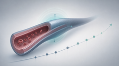 Simplified blood vessel and historical measurement dots illustrating hypertension prediction in type 2 diabetes