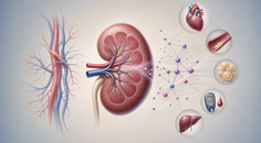 Simplified kidney with connected vascular and molecular nodes showing IgA nephropathy overlap