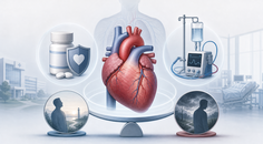 Simplified heart illustrating betablocker therapy during prolonged dobutamine support in transplant candidates